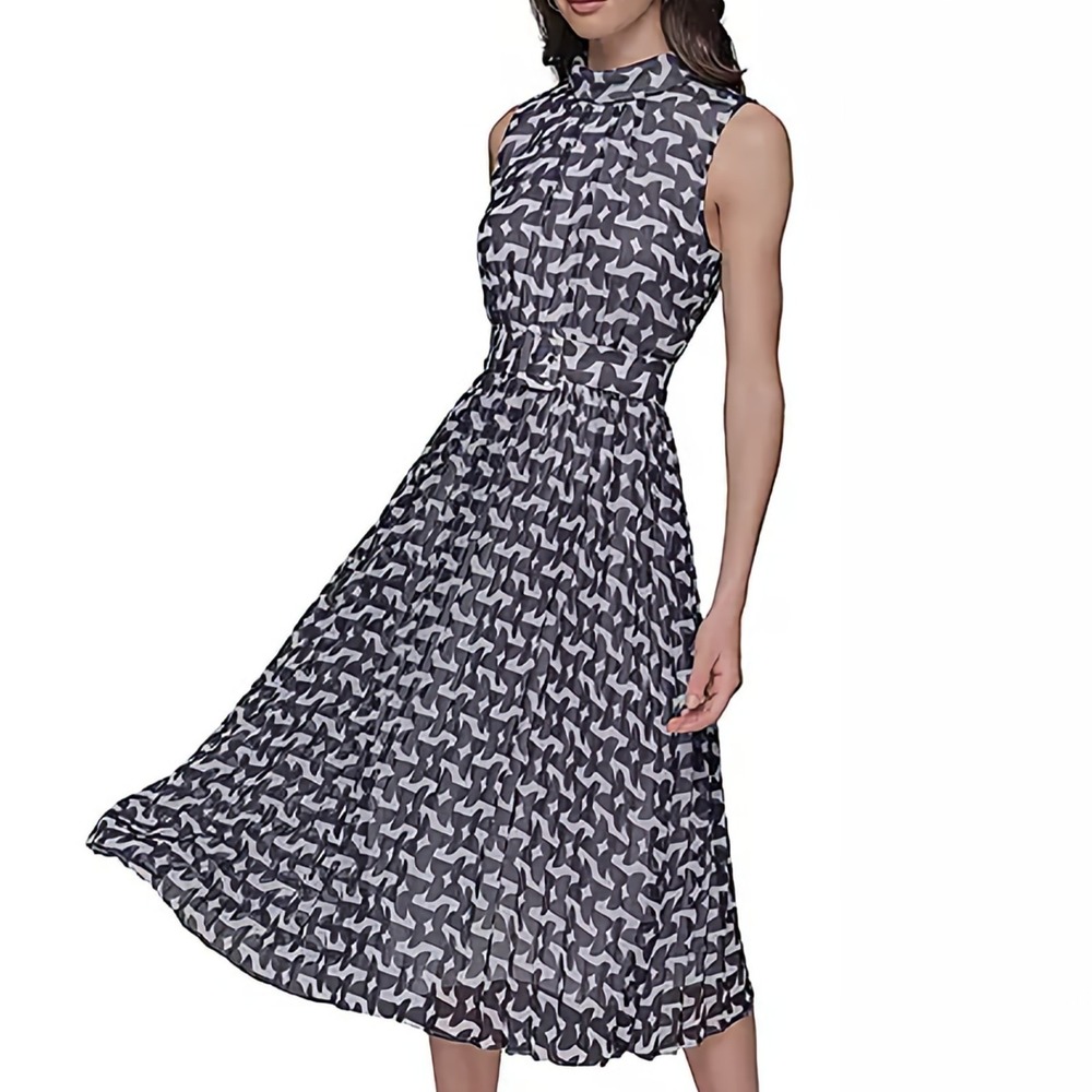 Karl Lagerfeld Paris Printed Mock Neck Midi Sleeveless Dress Womens Size 14 NWT